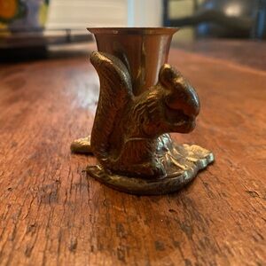Charming Brass Squirrel Candle Holder Accent
